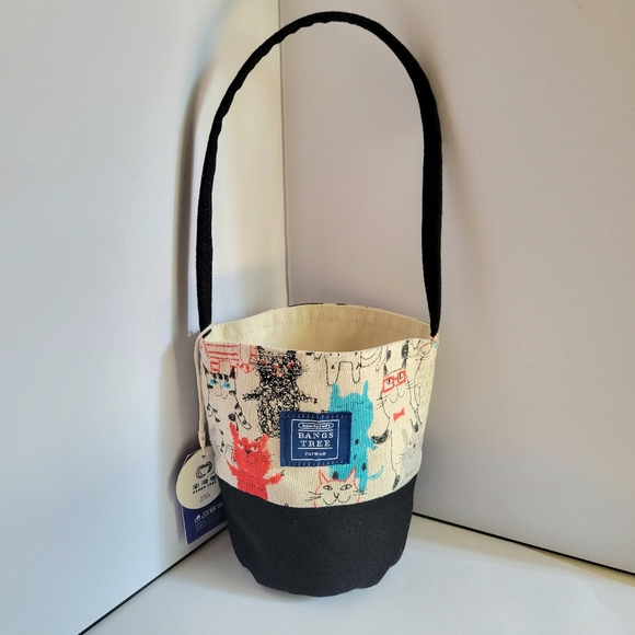 BANGSTREE 瀏海樹 Beverage Bucket Bag Cup Bottle Tumbler Carrier Taiwan Cat Canvas - Picture 1 of 6